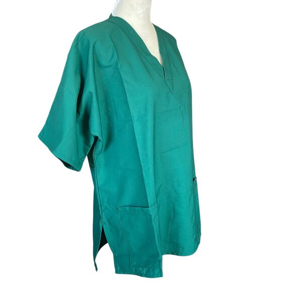 Bettie Dawn solid green short sleeve v-neck pullover scrub top with pockets M - Picture 3 of 7